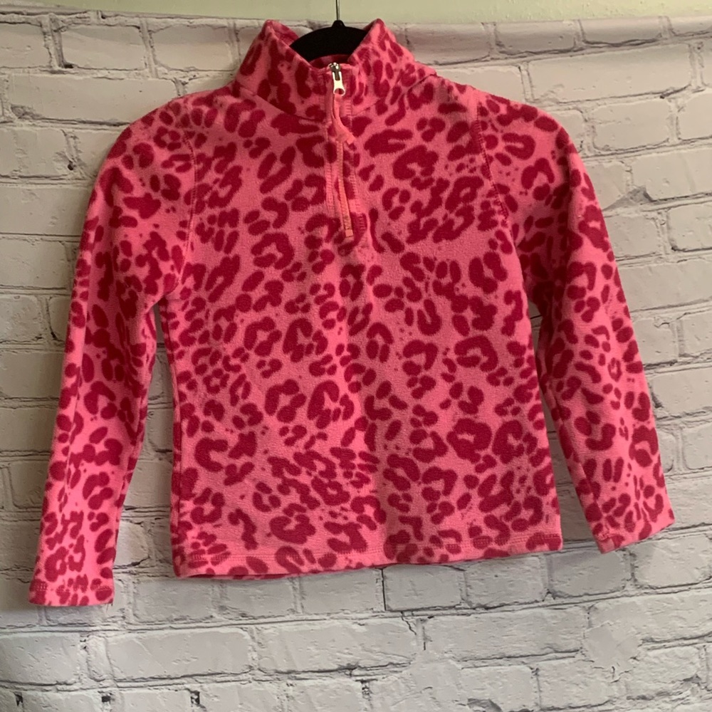 5/$20 Kids Girls Green Soda Pink Leopard Print Fleece Sweater Size M (7/8)